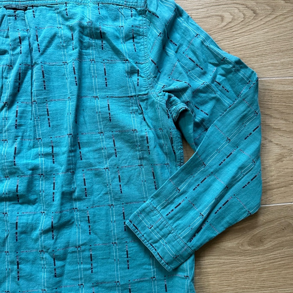 Men's Teal Long Sleeve Shirt Button Down - Picture 6 of 7